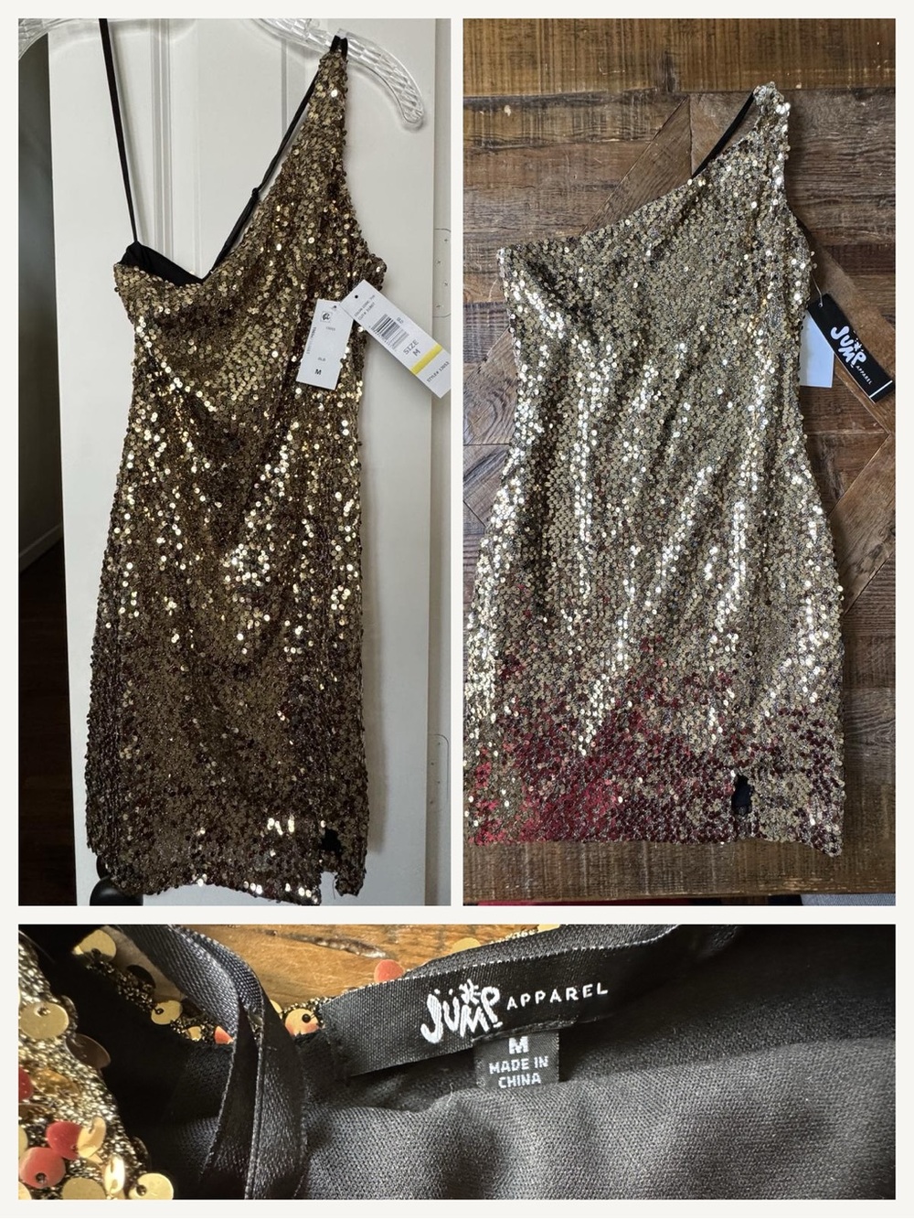 Jump One-Shoulder Gold Sequin Dress